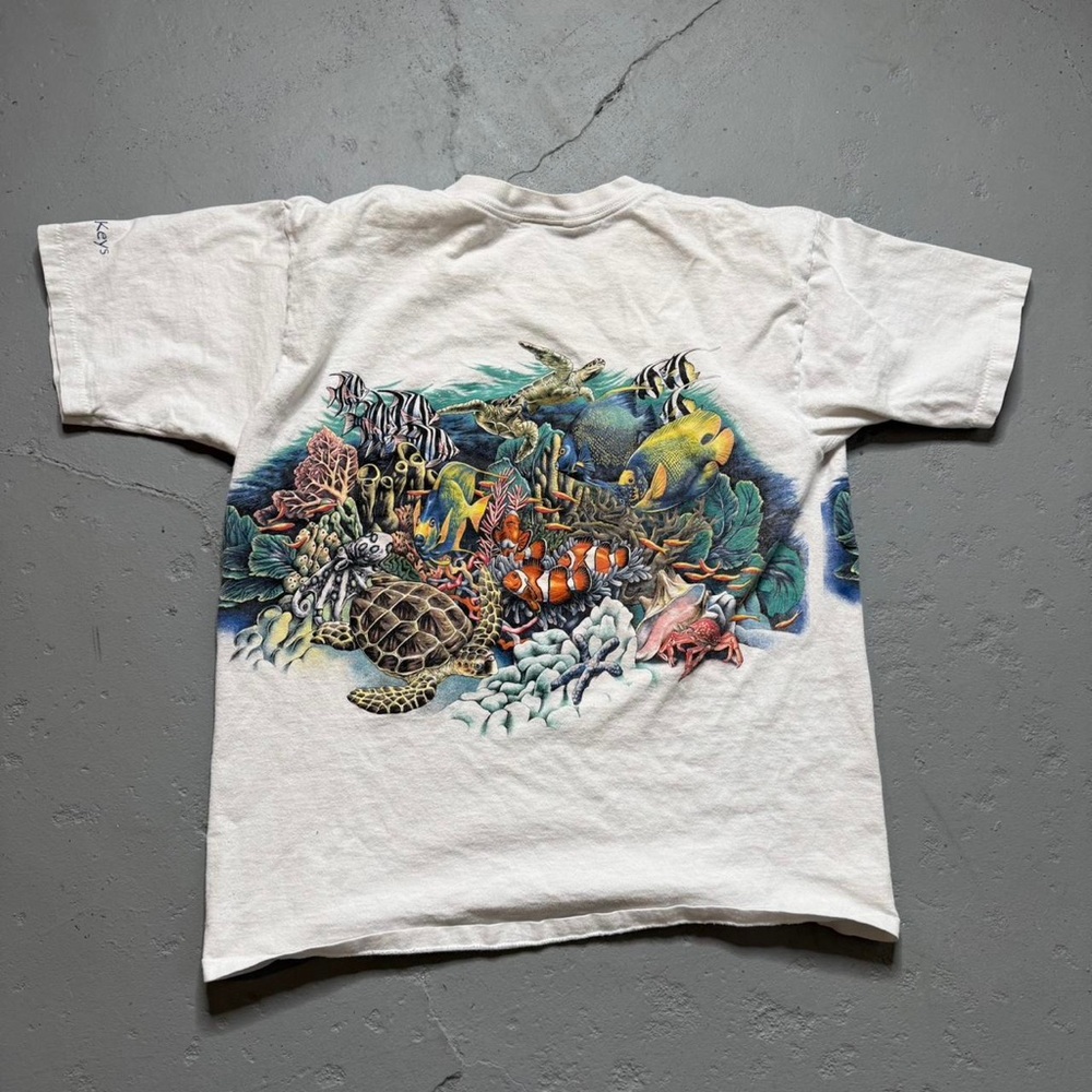 White Graphic Tee with Ocean Design